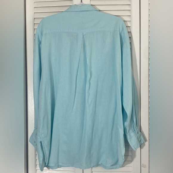 Passports Aqua Button Up Blouse, Size XL, Linen/Viscose Blend, Made in India - Picture 4 of 7